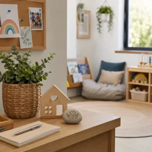 Welcoming childcare environment highlighting nurturing care, safety, educational resources, and supportive spaces for children's growth.