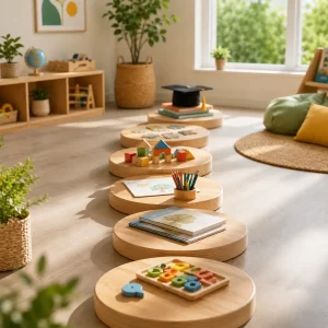 Early learning classroom featuring educational activities, books, and developmental play resources that support future school and life success.