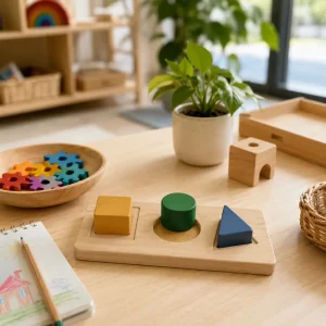 Preschool problem-solving activity featuring shape puzzles, educational toys, and hands-on learning resources for young children.
