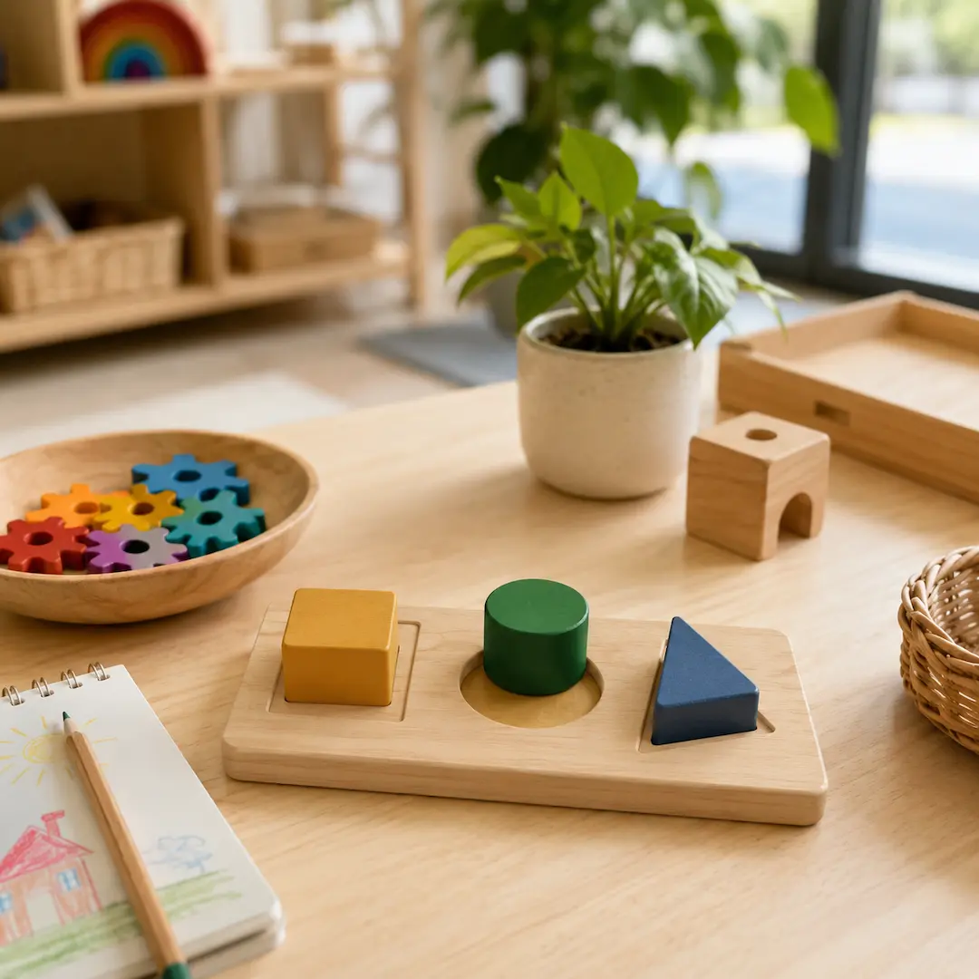Preschool problem-solving activity featuring shape puzzles, educational toys, and hands-on learning resources for young children.