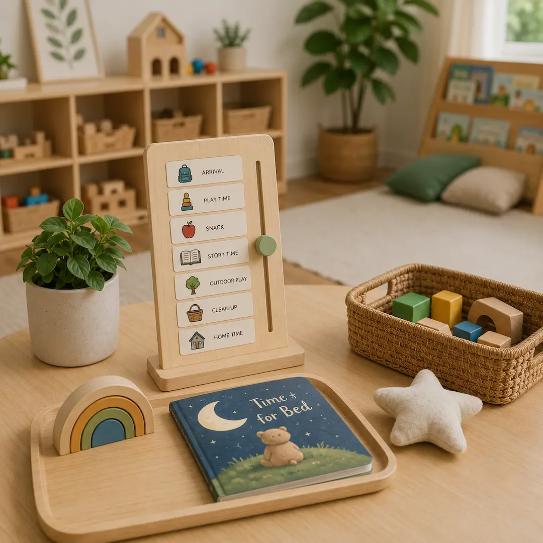 Daily routine learning board with visual schedule cards and structured activities that help children build confidence and independence.