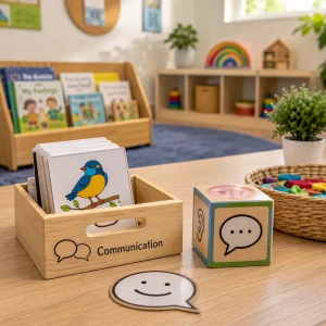 Preschool communication learning resources including language cards, visual prompts, and activities that support speech and social skills.