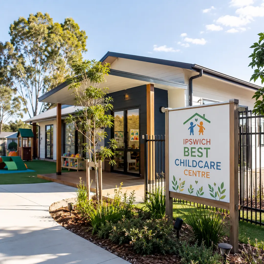 Modern childcare centre in Ipswich with outdoor play areas, landscaped surroundings, and a welcoming learning environment for children.