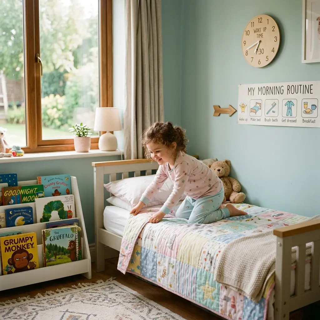 Toddler building trust and confidence with early childhood educator