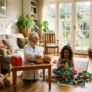 Preschool children exploring creativity and emotional growth through pretend play