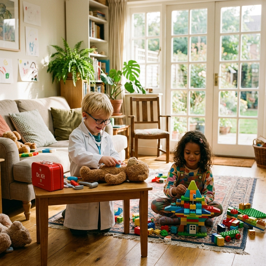 Preschool children exploring creativity and emotional growth through pretend play