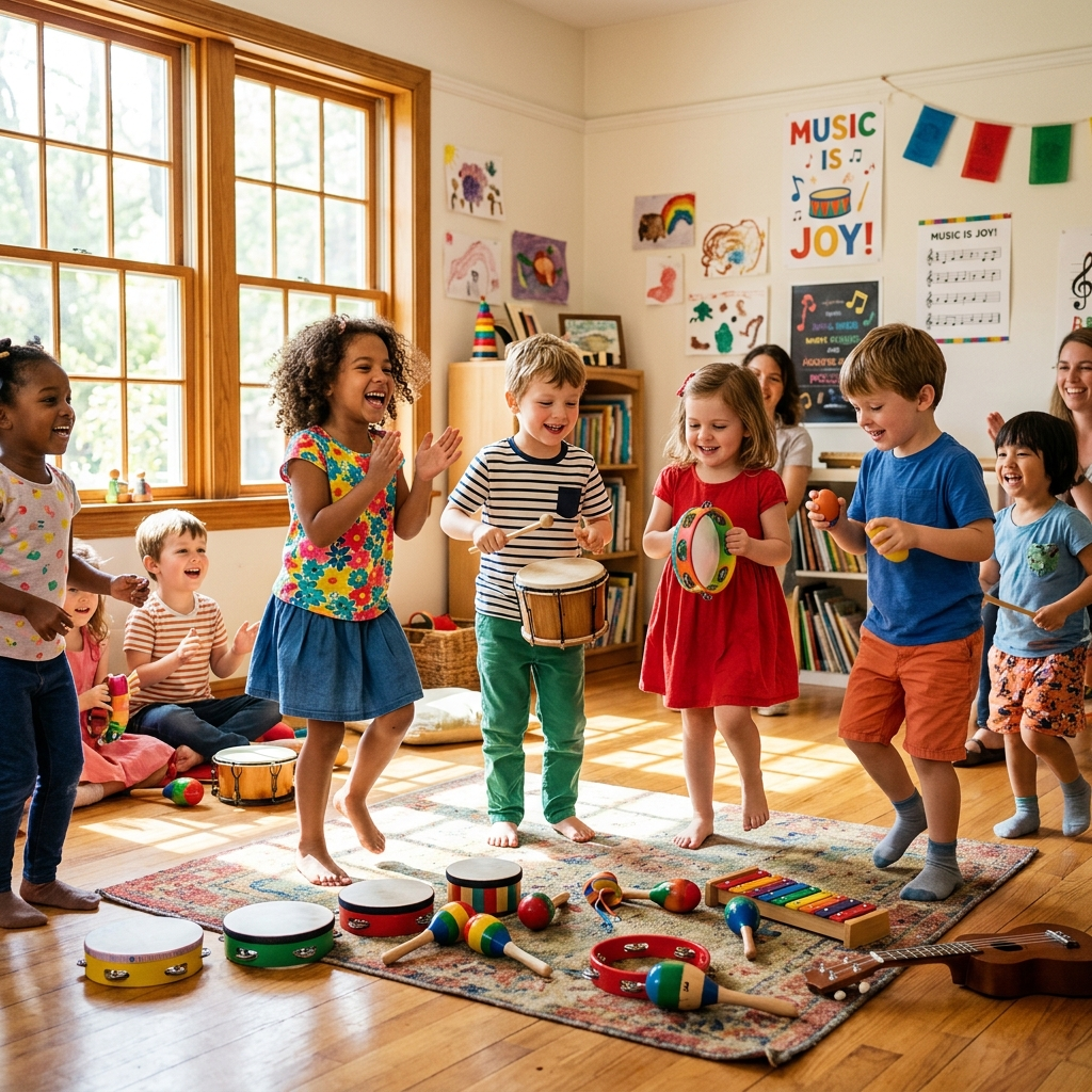 Preschool children learning through music and movement in classroom