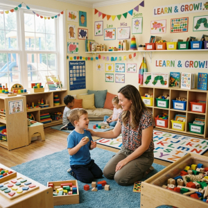 Preschool child learning emotional and social skills through guided play