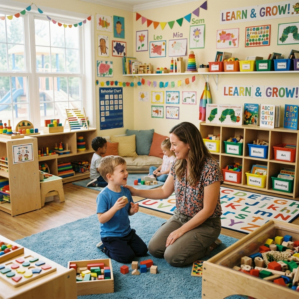 Preschool child learning emotional and social skills through guided play