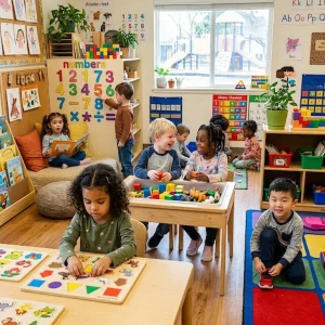 Preschool children building early learning and kindergarten readiness skills