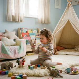 Toddler developing emotional awareness during indoor play activity