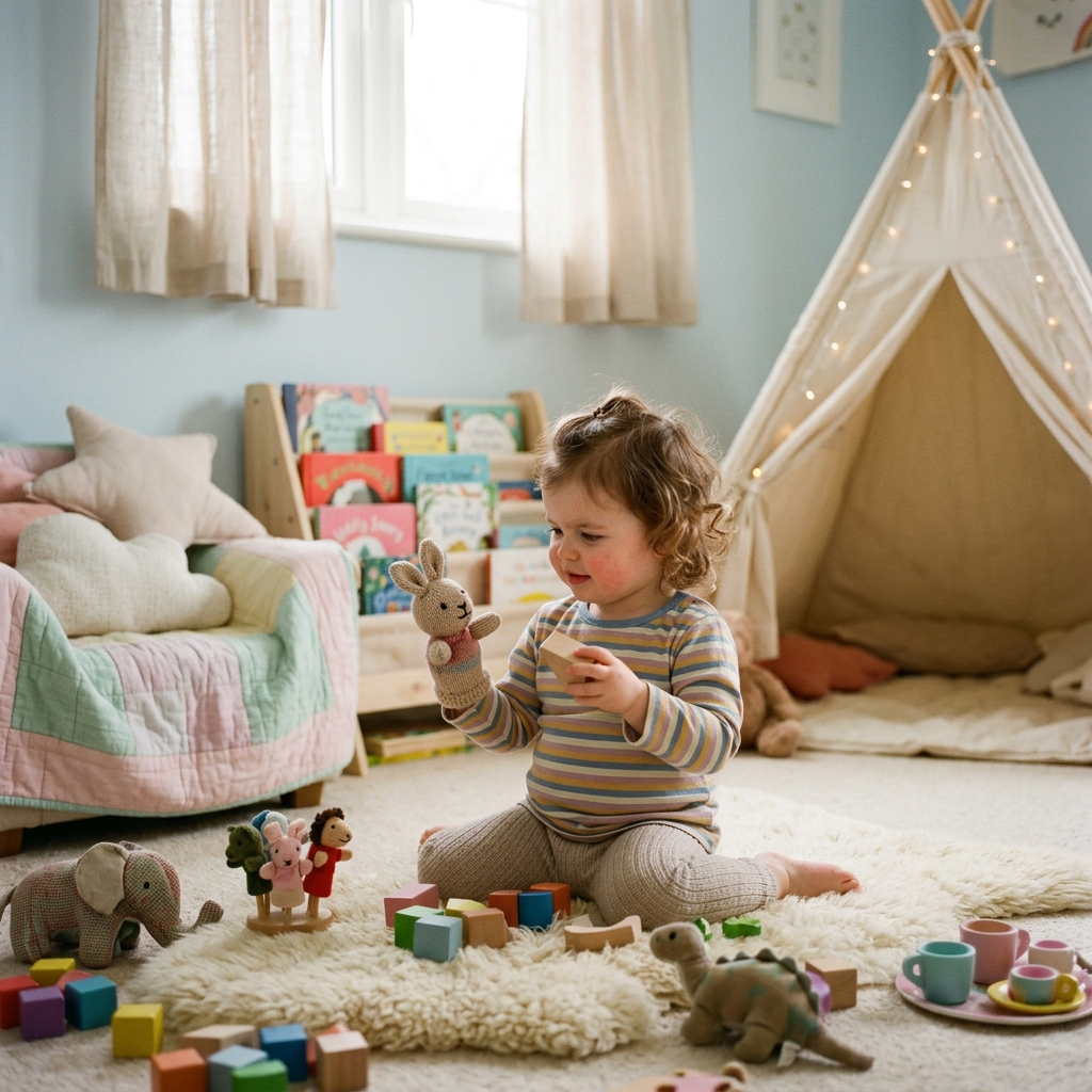 Toddler developing emotional awareness during indoor play activity