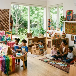 children exploring creativity, cultural learning, reading, and hands-on play in a welcoming early childhood education environment