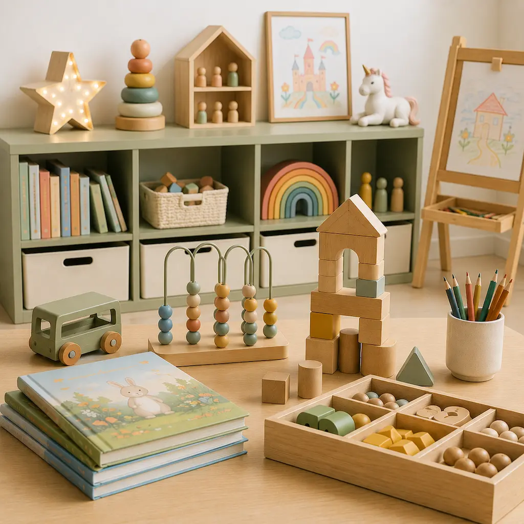 Extended hours childcare classroom with books, building blocks, and educational toys that encourage creativity, problem-solving, and early childhood development in a nurturing learning environment.