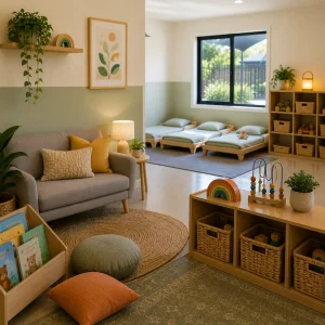 Extended hours childcare centre for Heritage Park families featuring a welcoming learning space with educational resources and a secure outdoor playground for all-day care.